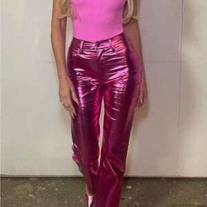Good American Shimmering Pink Straight Leg Pants